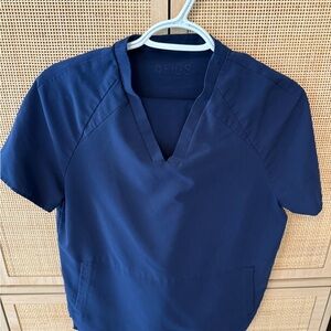 Figs Blue Fitted Mandarin Collar Short Sleeve Tee